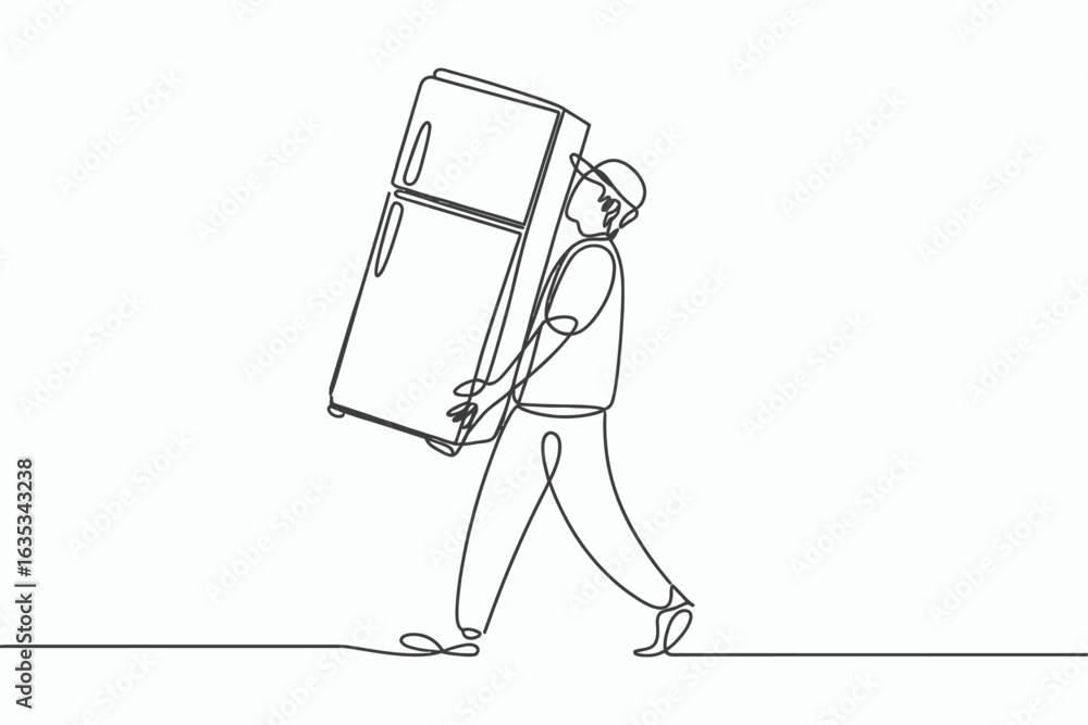 Poster person carrying a large rectangular object isolated on white background
