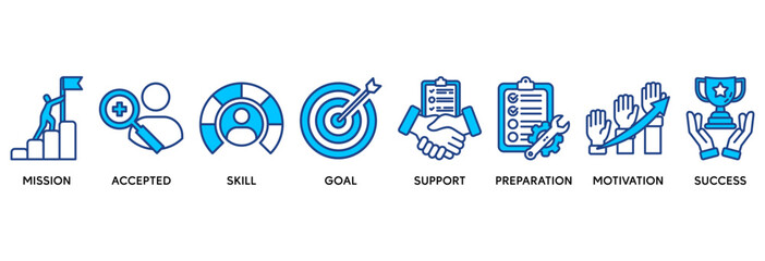 Challenge icon set vector illustration concept relate to mission, accepted, skill, goal, support, preparation, motivation and success