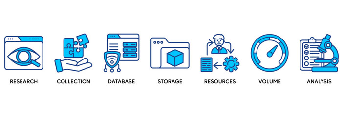 Big data icon set vector illustration concept relate to research, collection, database, storage, resources, volume and analysis