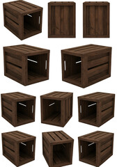 3D Rendered Wooden Crates in Varying Perspectives Isolated Illustration