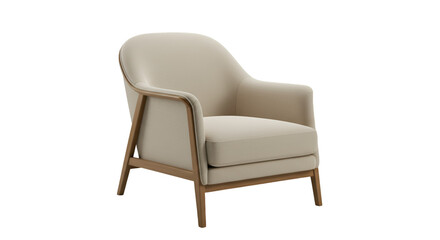 3D Rendering of a Beige Armchair with Wooden Frame Isolated on Transparent Background