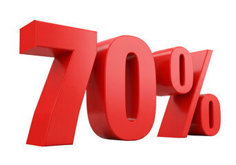 3D Rendering of a Seventy Percent Red Digit Isolated on Transparent