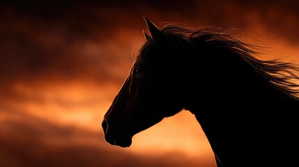 Silhouette of a horse at sunset.