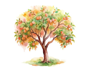 Obraz premium watercolor apricot tree vector illustration isolated on white background