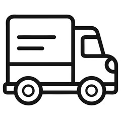 Simple line art icon of a delivery truck with a cargo box for shipping and logistics services