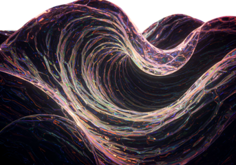 Abstract Digital Flowing Wave Motion With Colorful Particles on Black Background