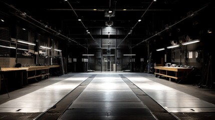 Indoor Fencing Salle, Athletes Training, Competition Preparation, Dark Interior
