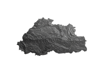 Abstract 3D Relief Map on Transparent Background in Grayscale Render