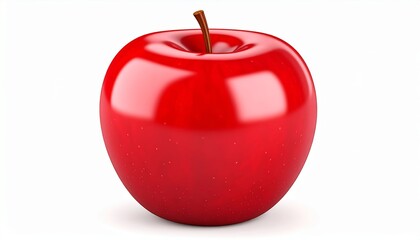 Glossy Single Red Apple Fruit Isolated on White Background