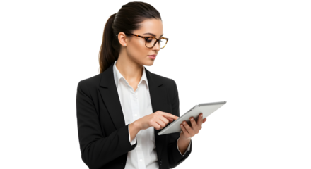 Woman reading digital document Businesswoman reviewing file on digital device