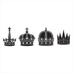 Obraz premium Four ornate royal crowns in a vintage black and white illustration