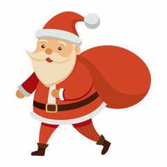 Cheerful Santa Claus with large red sack walking vector illustration Christmas holiday