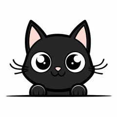 Cute black cat peeking over a surface with large eyes animal