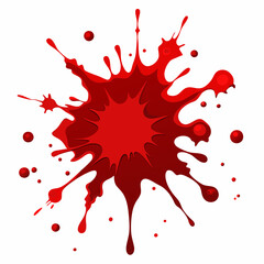 Red blood splatter splash with droplets on white background liquid
