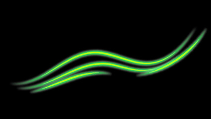 Glowing neon light trail element. Bright green speed line wave. Lights in motion effect. Magic luminous curved path concept. Abstract bent dynamic motion stripes. Vector illustration