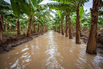 Banana plantation waterway flooded