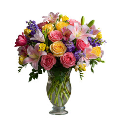 Fototapeta premium A Photo of a Beautiful Bouquet of Mixed Flowers in a Glass Vase Isolated