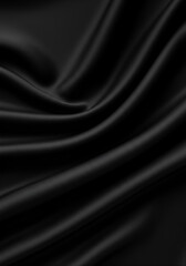 Abstract Black Silk Fabric Background with Elegant Smooth Wavy Texture