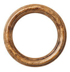 Empty circular wooden picture frame.  A simple, round,  light brown wooden frame, with a  smooth  exterior,  used to hold a  picture