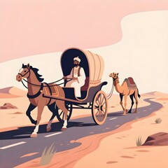 Traditional Land Transportation Illustration of Vintage Vehicle in Rural Setting
