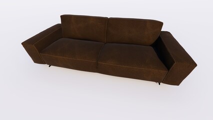 High-Quality 3D Render of a Modern Brown Leather Sofa