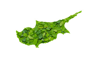 Abstract Illustration of Cyprus Map Made of Green Leaves on Black