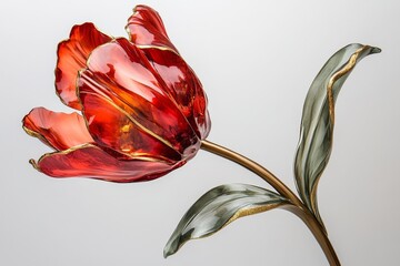 Ornate, detailed red tulip sculpture.