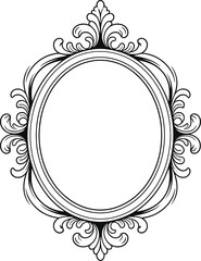 Ornate oval mirror frame with decorative flourishes and scrollwork