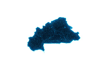 Abstract Digital Map of Burkina Faso Glowing Blue Lines in Black Background