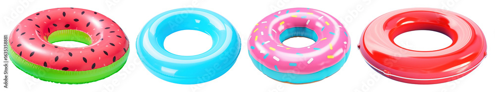 Poster png colorful inflatable pool floats, element set on transparent background
