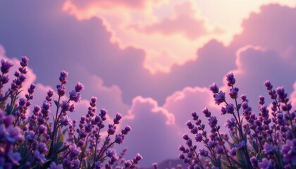 Naklejka premium lavender dream background with dreamlike mood, matte finish, ambient lighting, and soft clouds
