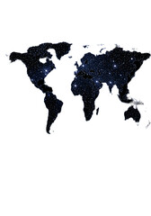 Abstract Illustration of World Map with Blue Lights on Black Background