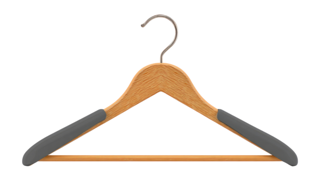 Wooden clothes hanger with gray grips