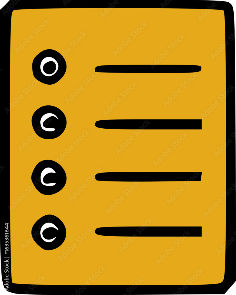 Poster simple illustration of a yellow notepad with four bullet points and lines.