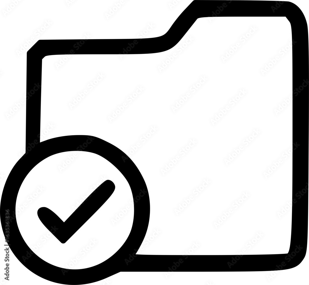 Poster a simple black outline icon of a folder with a checkmark, signifying a verified or approved file.