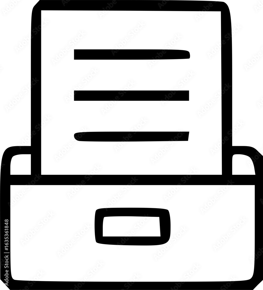 Poster a simple line drawing depicts a file drawer with a document partially extracted, suggesting access t