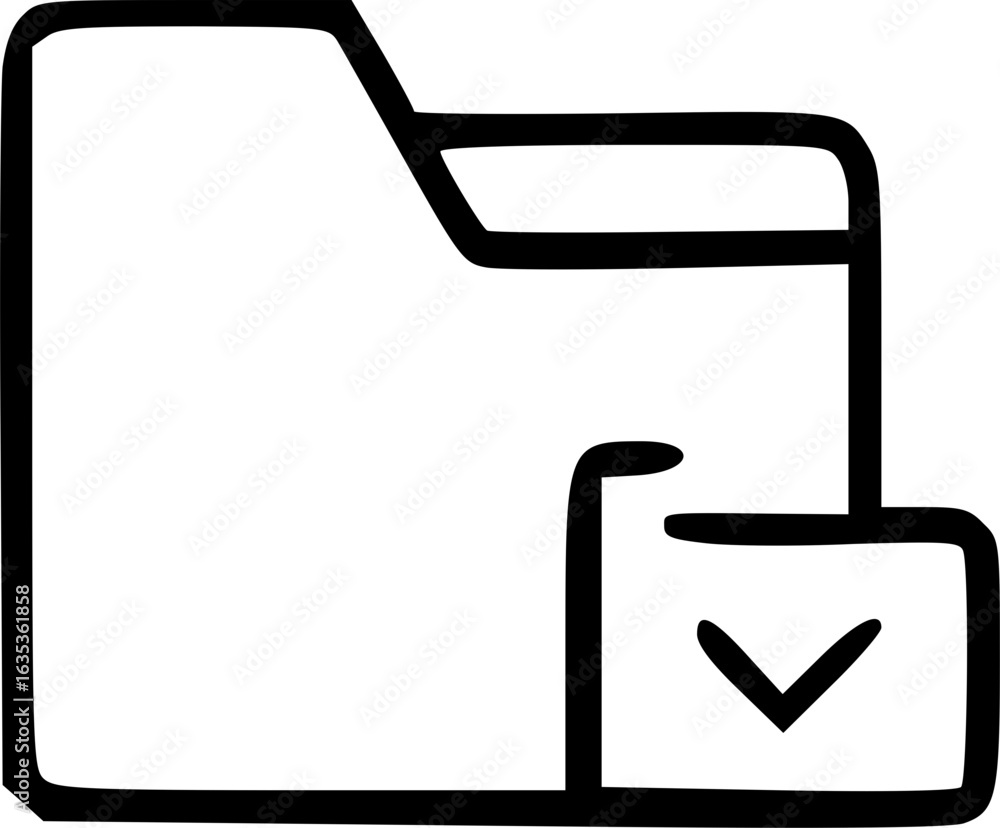 Poster simple black line drawing of a folder with a smaller folder and a check mark, suggesting file organi