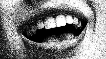 Halftone stipple mouth in scream with grainy dotwork. Grunge punk aesthetic with retro texture and expressive style. Vector illustration Stock Vector