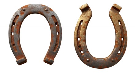 Rusty horseshoes isolated against white background