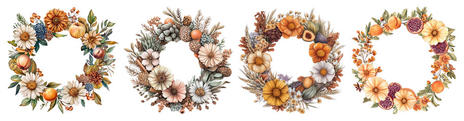 Fototapeta premium Autumn floral wreaths collection