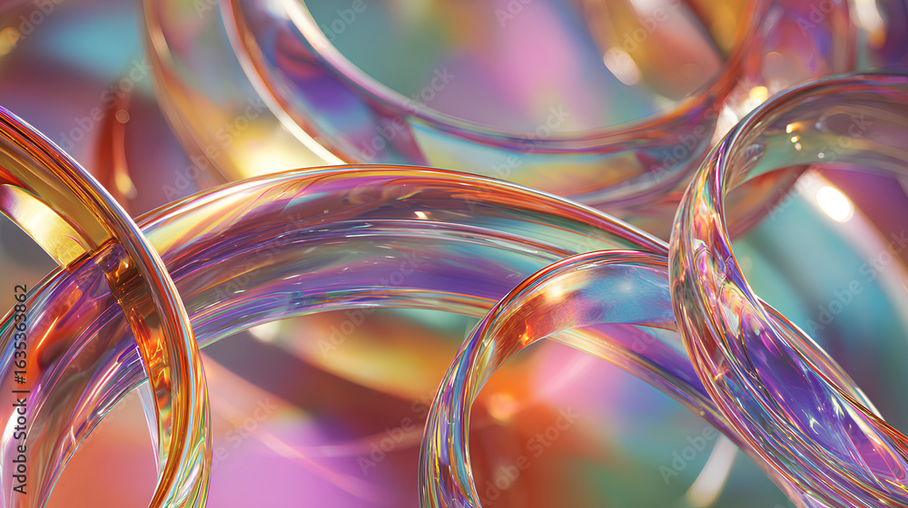 Aufkleber holographic fluid glass circle line 3d background. abstract transparent circular tape shape pattern 