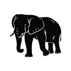 A silhouette of elephant with calf walking On white