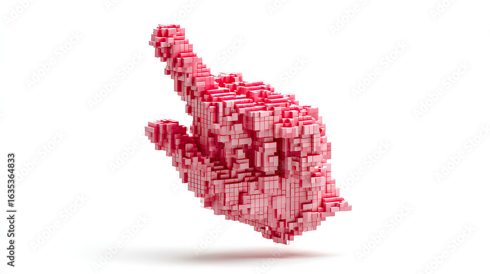 Poster hyperlink 3d hand cursor icon illustration isolated on white background. pixel hand with pointer fin