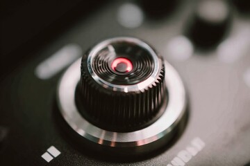 Close-up of a circular control knob with a red indicator light