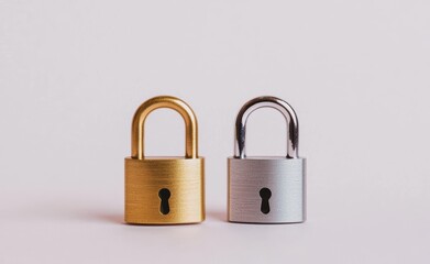 Fototapeta premium Metallic Padlocks in Gold and Silver on Light Background