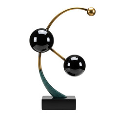 Abstract Sculpture Of Black Spheres And Golden Arcs On Black Isolated Background