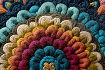 Colorful, concentric circles of felted wool create a floral pattern