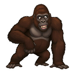 Cartoon Gorilla Illustration Showing Happy Face And Brown Fur Isolated
