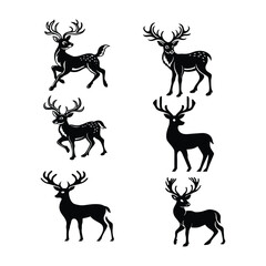 vector set of deer silhouettes