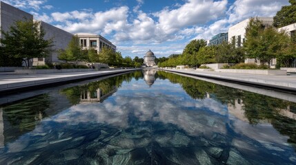 Reflecting pool, memorial, DC, sunny day, calm